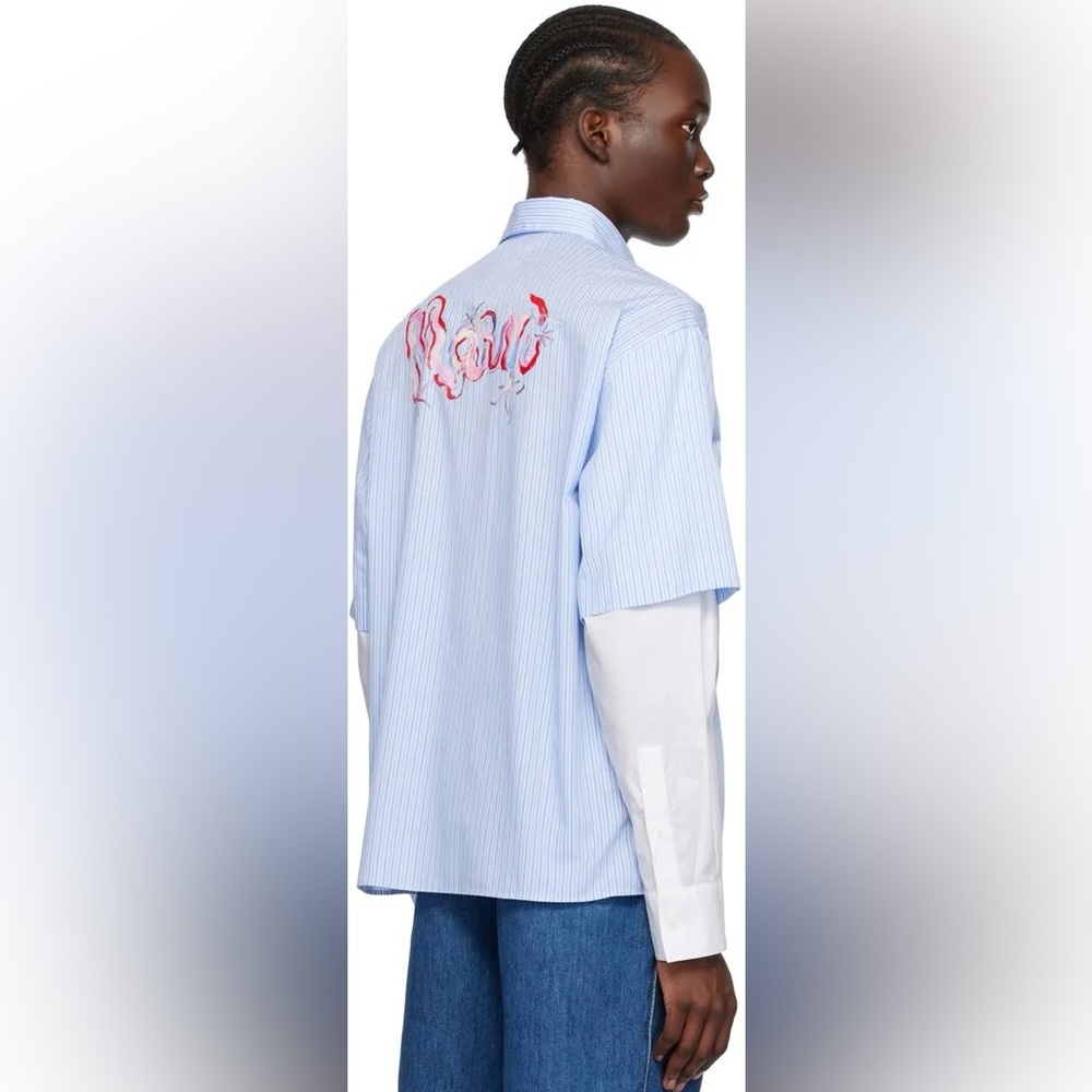 Marni printed whirl opal poplin striped shirt long sleeve SZ 48/38 NWT